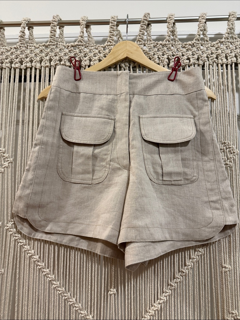 NWT Porto D Almas High-Waist Linen Cargo Shorts